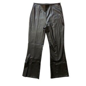 Abercrombie & Fitch Womens Vegan Leather Split Hem Pants Size L Short Black Edgy